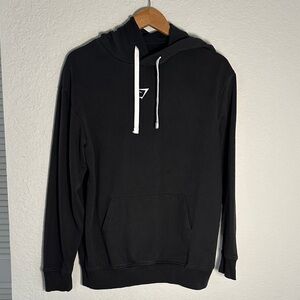 Gymshark Black Hoodie Men’s Small White Spellout  Kangaroo Pocket Athleisure
